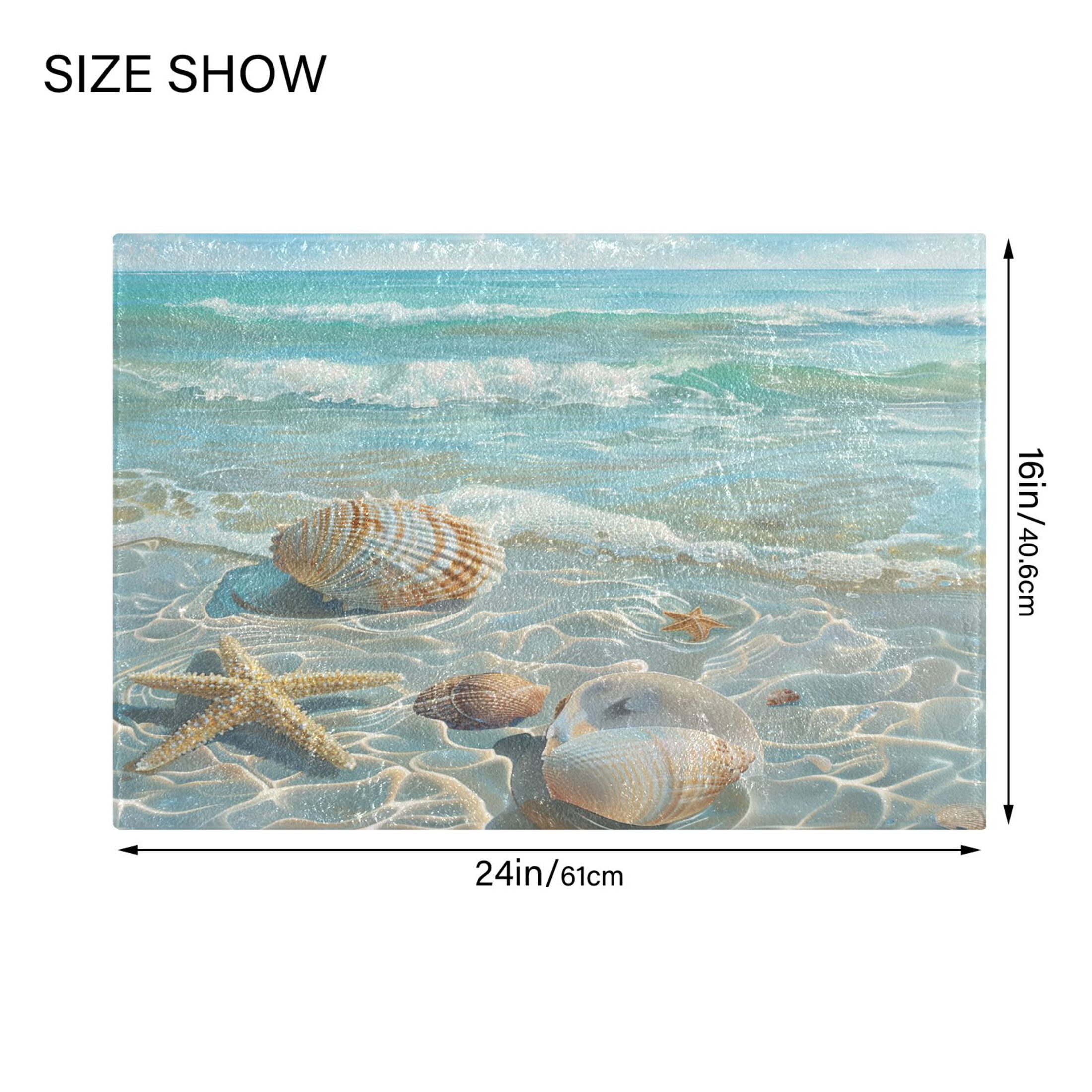 Toilet Rug Set Non-Slip Bathroom Rugs Soft Plush Machine Washable Contour Bath Mat Seashells Sea Stars Beach 24x20/24x16