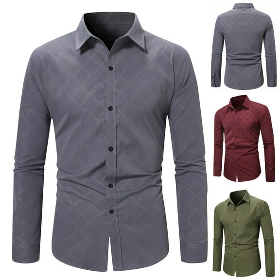 Fashion Long Sleeve Shirts for Mens Plus Size Casual Business Dark Print Button d Lapel Top Shirt Save to 65% Off!