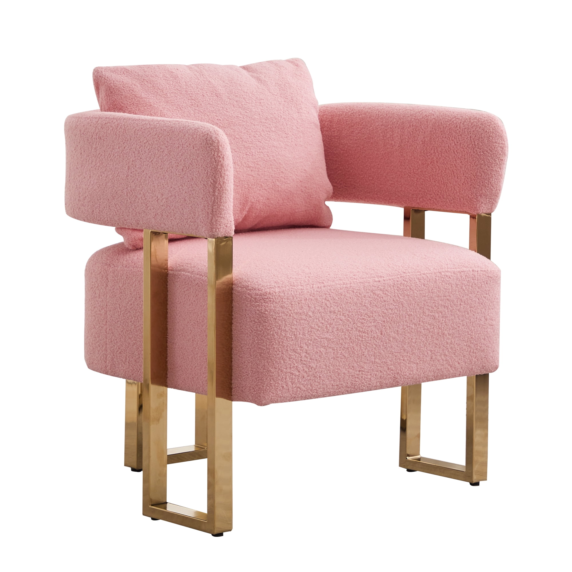 Leumius Teddy Accent Chairs Set of 2,Morden Upholstered Armchair Dining Side Chairs with Gold Metal Legs for Dining Kitchen Living Room,Pink