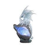Q-Max 8.75"H Silvery Dragon with LED Blue Crystal Stone Statue Fantasy Decoration Figurine