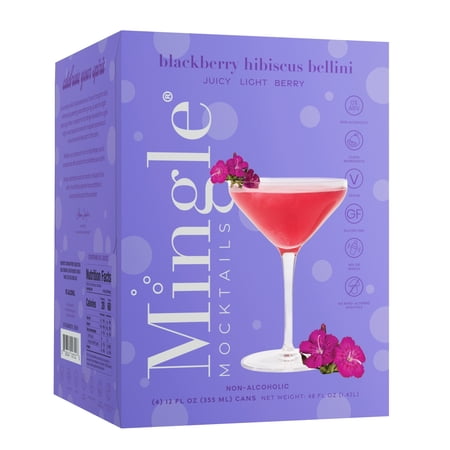 Mingle Mocktails, Non-Alcoholic Blackberry Hibiscus Bellini, 4 Pack, 12 fl oz Aluminum Cans, 0.00% ABV