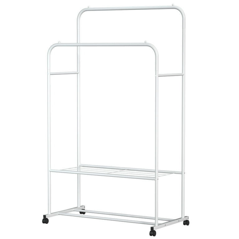 White Metal Garment Clothes Rack with Shelves 74.8 in. W x 76.8 in. H rack-554  - The Home Depot