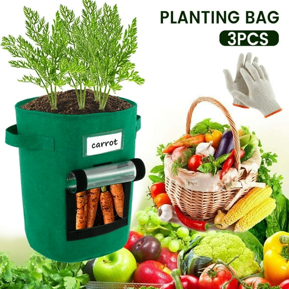 Duety 3 Pack Potato Grow Bags with Window Flap and Strap Handles, Vegetable Plant Growing Bagsfor Potato Tomato Carrot Vegetable Nursery Garden