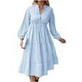 thumbnail image 2 of Women's Casual Dress, Striped V-Neck Long Sleeve Dress with Elastic Waist, Comfortable Work and Daily Wear Dress, 2 of 9
