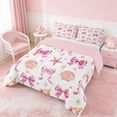 thumbnail image 3 of Manfei Cartoon Pink White Seashell Bow Daisy Heart Queen Comforter Set for Kids Girls, Marine Life Print Bedding Comforter Set, Pink Reversible 3-Piece, 1 Comforter and 2 Pillowcases, 3 of 6