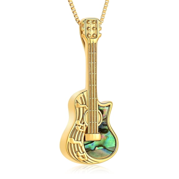 Stainless Steel Abalone Shell Guitar Urn Pendant Cremation Jewelry for Ashes Keepsake Musician Memory Necklace Memorial Jewelry