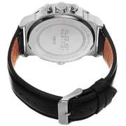 Mens Swiss Quartz Chronograph Dual Time Leather Silver-Tone Strap Watch