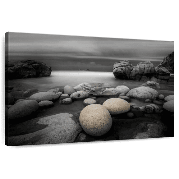 Elephant Stock Pop Rocky Beach Wall Art - Horizontal Canvas Wall Art - Living Room Wall Decor - Beach Canvas - Beige And Black Decor - 12" x 8"