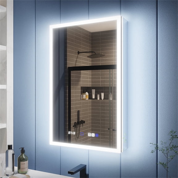 Illusion 20" x 32" LED Surface or Recessed Medicine Cabinet with Magnifiers Front and Back Light,Hinge on the Left
