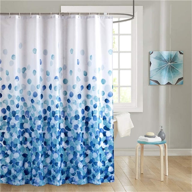 Cortina de Ducha Azul 180x200 cm, Tejido de Poliéster Impermeable Antimoho Lavable a Máquina Cortina de Baño Decorativa Larga para Bañera, con Ganchos de Anillas para Cortina, Pétalos de Flores Floral