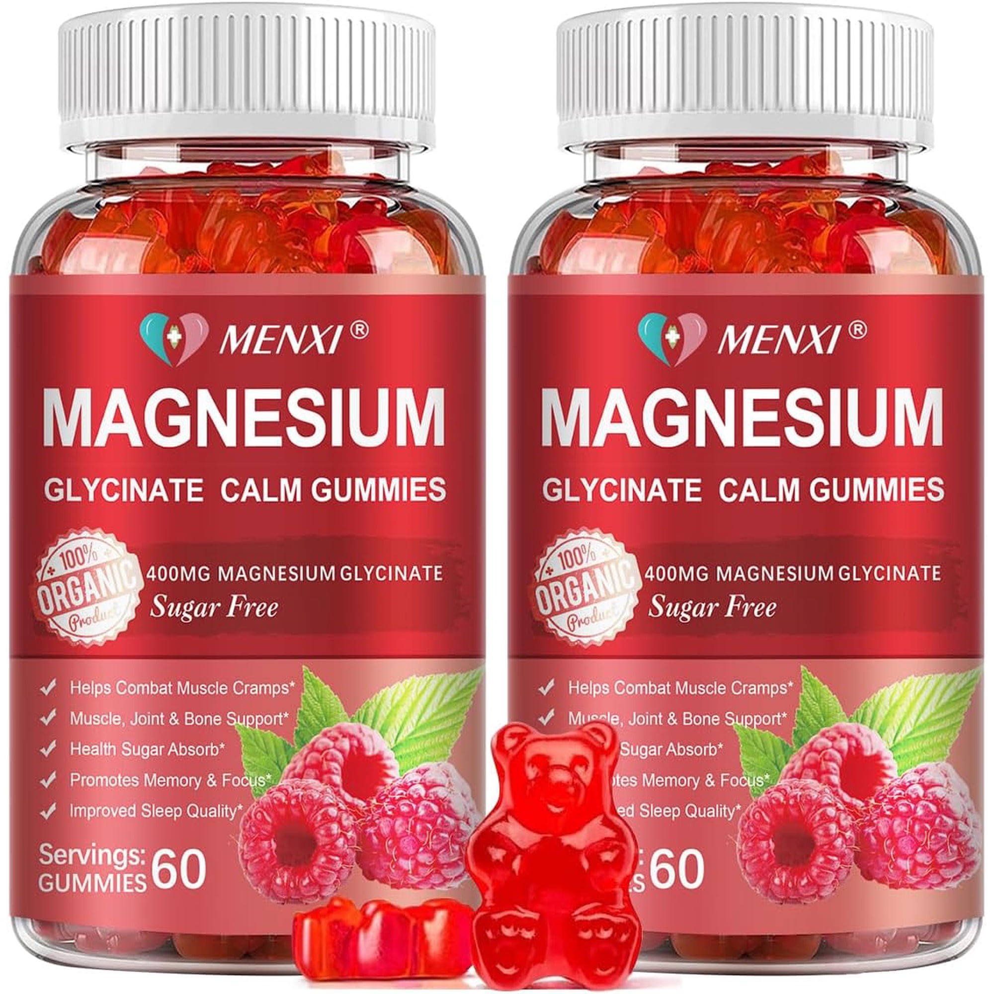 Magnesium Gummies 600mg per Serving-Magnesium Glycinate 400mg and Magnesium Malate 200mg,Sugar Free Magnesium Potassium Supplement for Calm Mood, Muscle, Bone & Energy Support,120 Raspberry Gummies