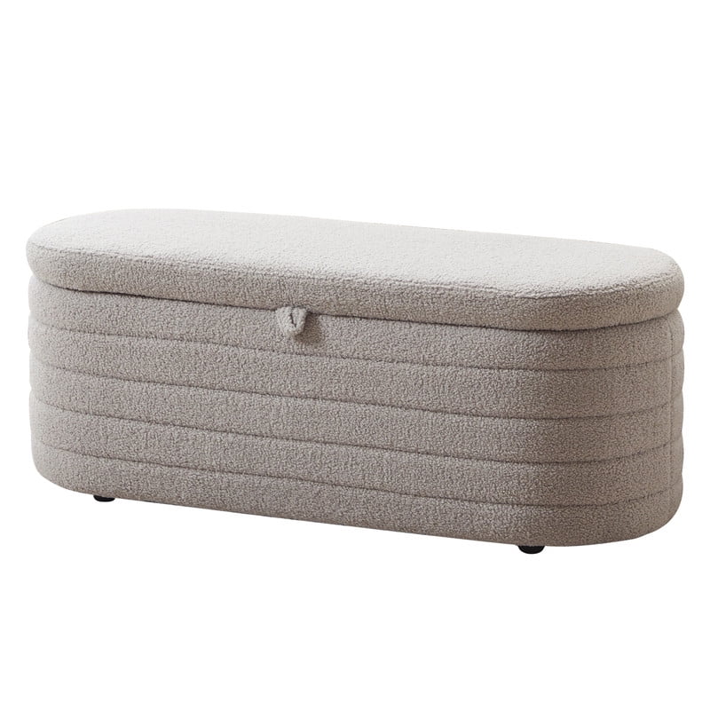 Comfort Stretch 45x16.5 Inch Gray Teddy Storage Ottoman Bench,Oval Footrest with Anti-Slip Legs