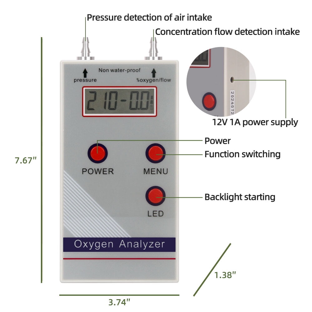 Oxygen Analyzer for Oxygen Concentrator Oxygen purity tester Oxygen Concentration Flow Pressure LCD Backlit