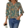 thumbnail image 4 of UVN Summer V Neck Womens Blouses Dressy Casual 3/4 Sleeve Shirts Ladies Tunic Tops, 4 of 10