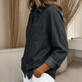 thumbnail image 4 of WULMLEO Women's Classic Dual Pocket Roll Tab Sleeve Denim Button Down Shirt, Relaxed Loose Fit Lightweight Chambray Casual Layering Tops Black L, 4 of 5