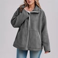 thumbnail image 2 of YDFCWXW Fall Jackets for Women 2025 Oversized Zip Up Fleece Sherpa Jacket Casual Long Sleeve Lapel Fuzzy Coats With Pockets Dark Gray, XXL, 2 of 7
