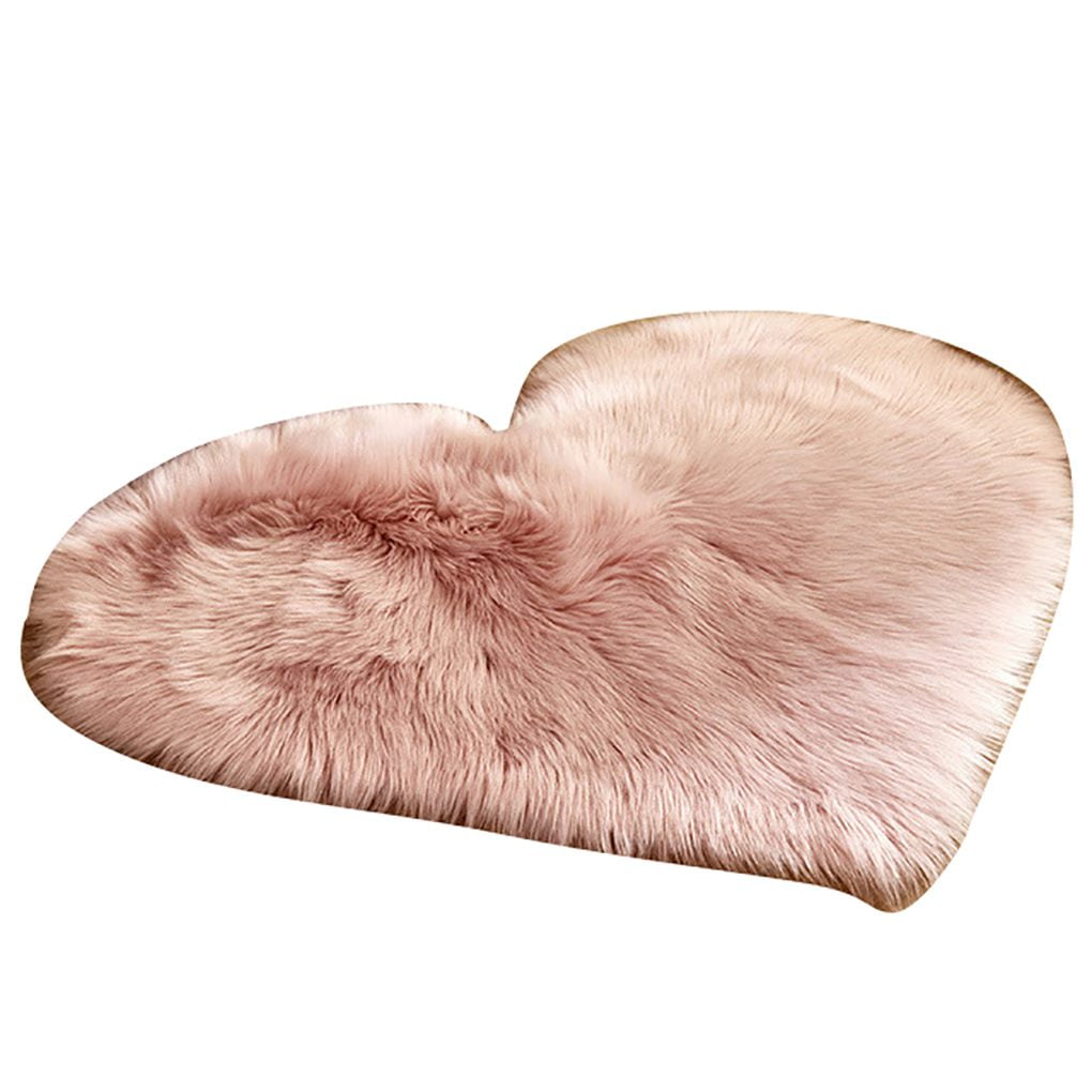 Soft Fluffy Rug Small Heart Shaped Anti-Skid Floor Mat Faux Sheepskin Fur Area Rug Modern Soft Fluffy Room Carpet for Home Living Room Bedroom, Pink - by Viemira