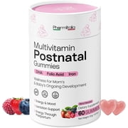 Postnatal Multivitamin Gummies for Women with Iron, Folic Acid & DHA - Berry Flavored Postpartum Vitamin Supplement, Iron Gummies for Women, 60 Gummies