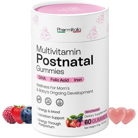 Postnatal Multivitamin Gummies for Women with Iron, Folic Acid & DHA - Berry Flavored Postpartum Vitamin Supplement, Iron Gummies for Women, 60 Gummies