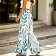 thumbnail image 4 of Sewkxo Boho Wide Leg Pants for Women High Waisted Floral Floral Palazzo Pants Flowy Loose Beach Trousers with Pockets,Sky Blue XL, 4 of 6