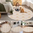 thumbnail image 6 of Ethnic Style Round Living Room Rugs 7 ft, Medieval Retro Yellow Flower Texture Washable Area Rug with Non-Slip Sturdy Edge Binding Round Carpet for Kitchen Office Bedroom, 6 of 9