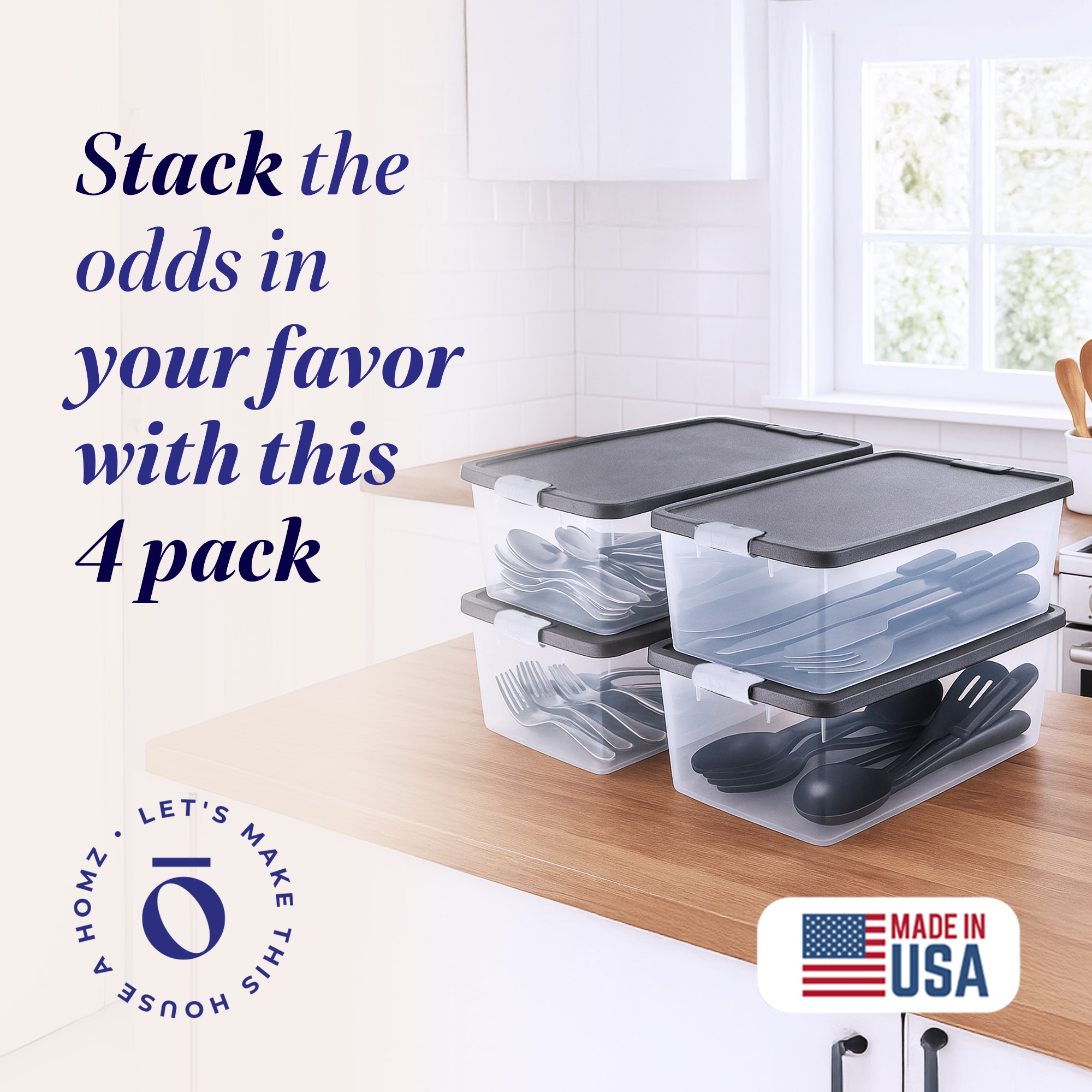 Homz, Plastic Storage Container, 15 QT, Gray 4 Pack - Walmart.com