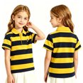 thumbnail image 4 of Boys Casual Shirts Short Sleeve Striped Polo Top Colorful Classic Button Down Tops for Kids School Uniform Golf 5-14Y Yellow 160, 4 of 4