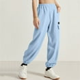 thumbnail image 3 of Girls Boys Sports Sweatpants Children's Solid Color Elastic Waist Sports Jogging Trousers Outdoor Running Hiking Workout Straight Pant Light Blue 160, 3 of 8