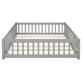 thumbnail image 6 of Queen Size Floor Bed, Solid Pine Wood Platform Bed Frame with Fence Guardrails & Door & Slats System, Multifunctional Floor Playpen Bed, Gray, 6 of 7