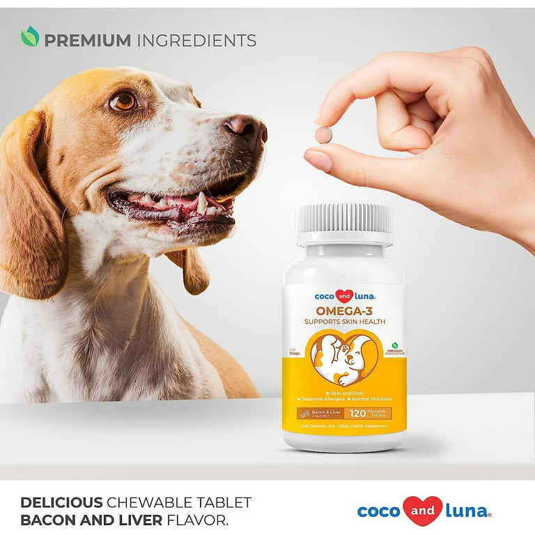 Omega 3 for Dogs Fish Oil for Dogs Skin and Coat 120 Chewable Tablets Omega 3 6 9 EPA DHA Fatty Acids for Dog Shedding Dry Skin Heart Support Walmart