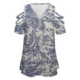 thumbnail image 4 of Oile De Jouy Womens Summer V Neck Zipper Top Short Sleeve T Shirt Off Shoulder Top Casual Classy Loose Shirts, 4 of 7