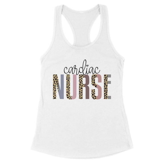 Cardiac Nurse Leopard Print Tank Top Fitted Racerback Women's Large White