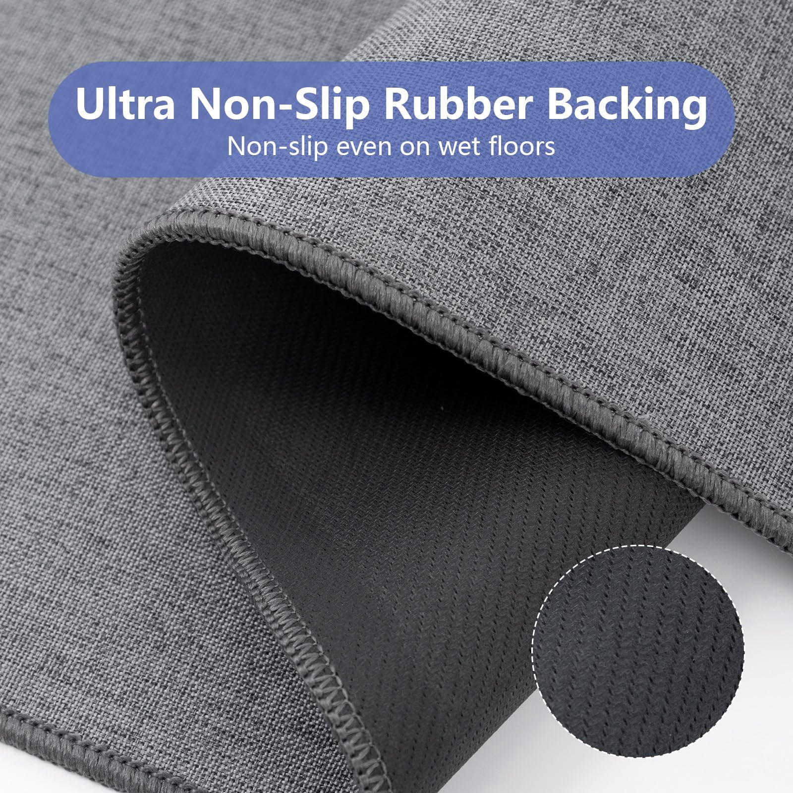 Non Slip Kitchen Rugs Mat Washable Linen-Like Thin Kitchen Mats for Floor, Rubber Backing Absorbent Stain Resistant Standing Floor Mat Front of Sink Laundry, Easy Clean, Dark Gray 17"x30"