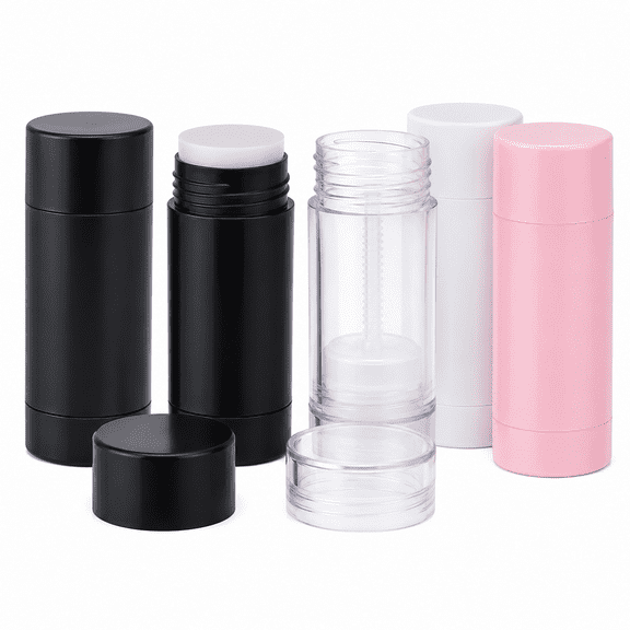 Empty Twist Up Deodorant Containers Black Plastic Refillable Round Tubes for DIY Deodorant Lip Balm Solid Perfume