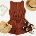 thumbnail image 4 of Langwyqu Womens Ruffle Layered Shorts Jumpsuit V Neck Beach Tank Rompers, 4 of 5
