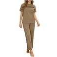 thumbnail image 7 of yillto Lounge Sets for Womens Crew Neck Short Sleeve Shirts Top and Wide Leg Loose Pants Sleepwear Casual 2 Piece, 7 of 7