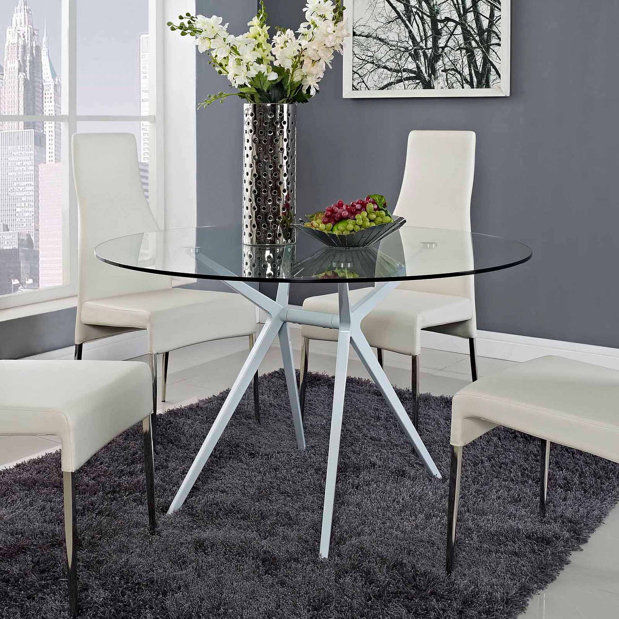Modway Tilt Modern Dining Table with Glass Top in White - Walmart.com