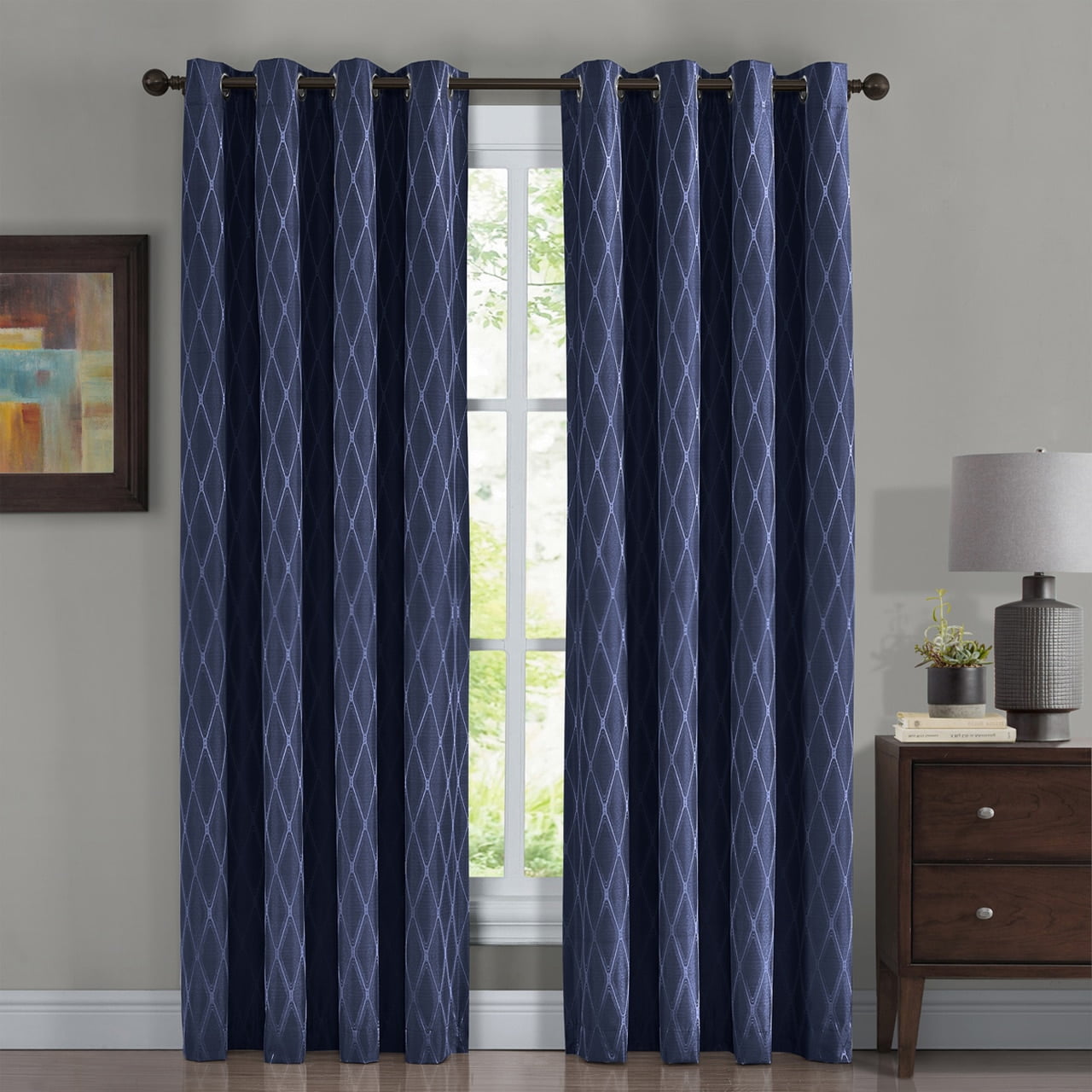 Mansoon Woven Jacquard Insulated Blackout Curtain 76 x 84" Pair Blue OR Gray 