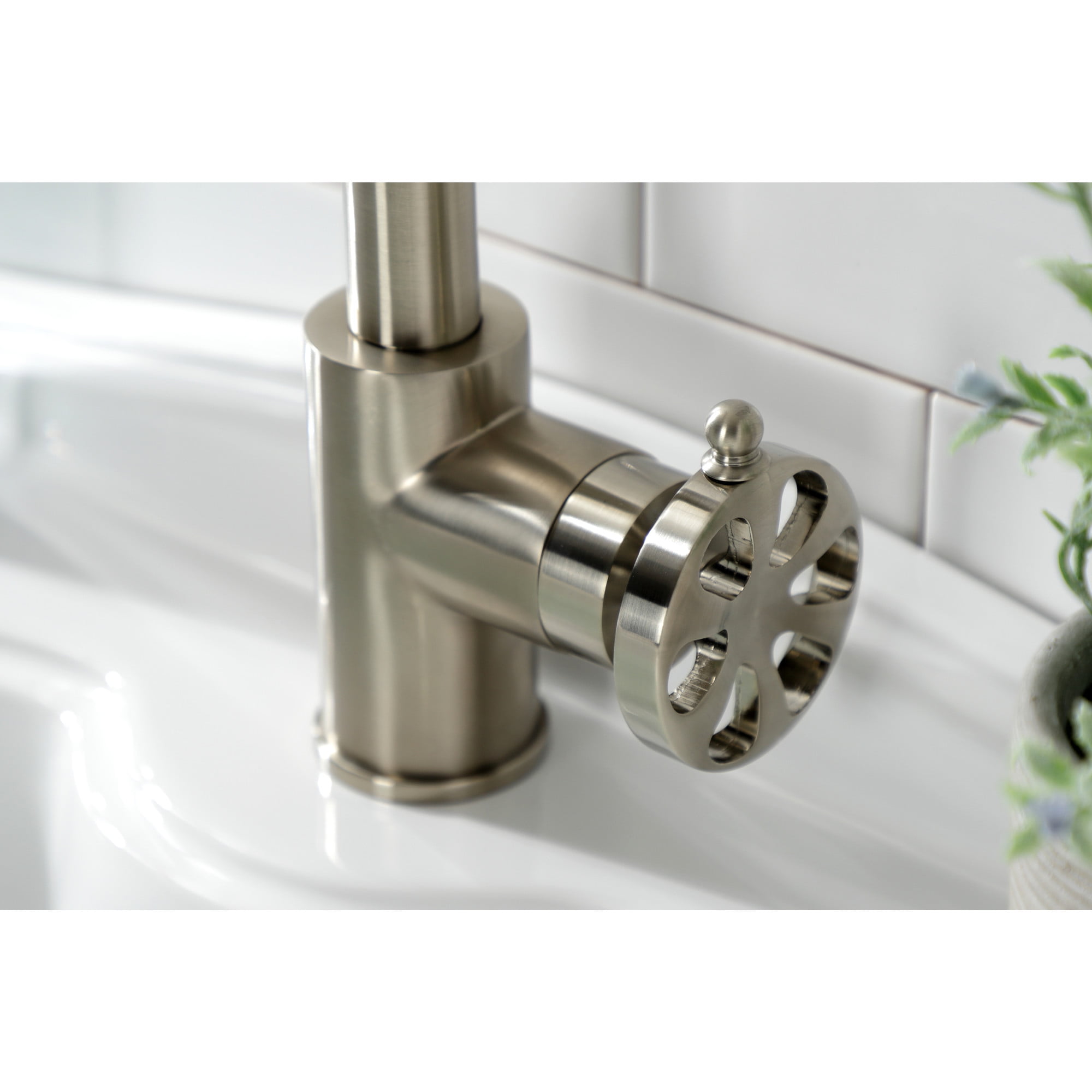 Kingston Brass KS144RXBN Belknap One-Handle Single-Hole Bathroom Faucet with Push Pop-Up Drain, Brushed Nickel