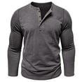 thumbnail image 4 of Mens Long Sleeve Henley Shirts Neck Snap Buttons Stand Collar Long Sleeve Fall Winter Sweatshirt Tops Dark Gray XL, 4 of 7
