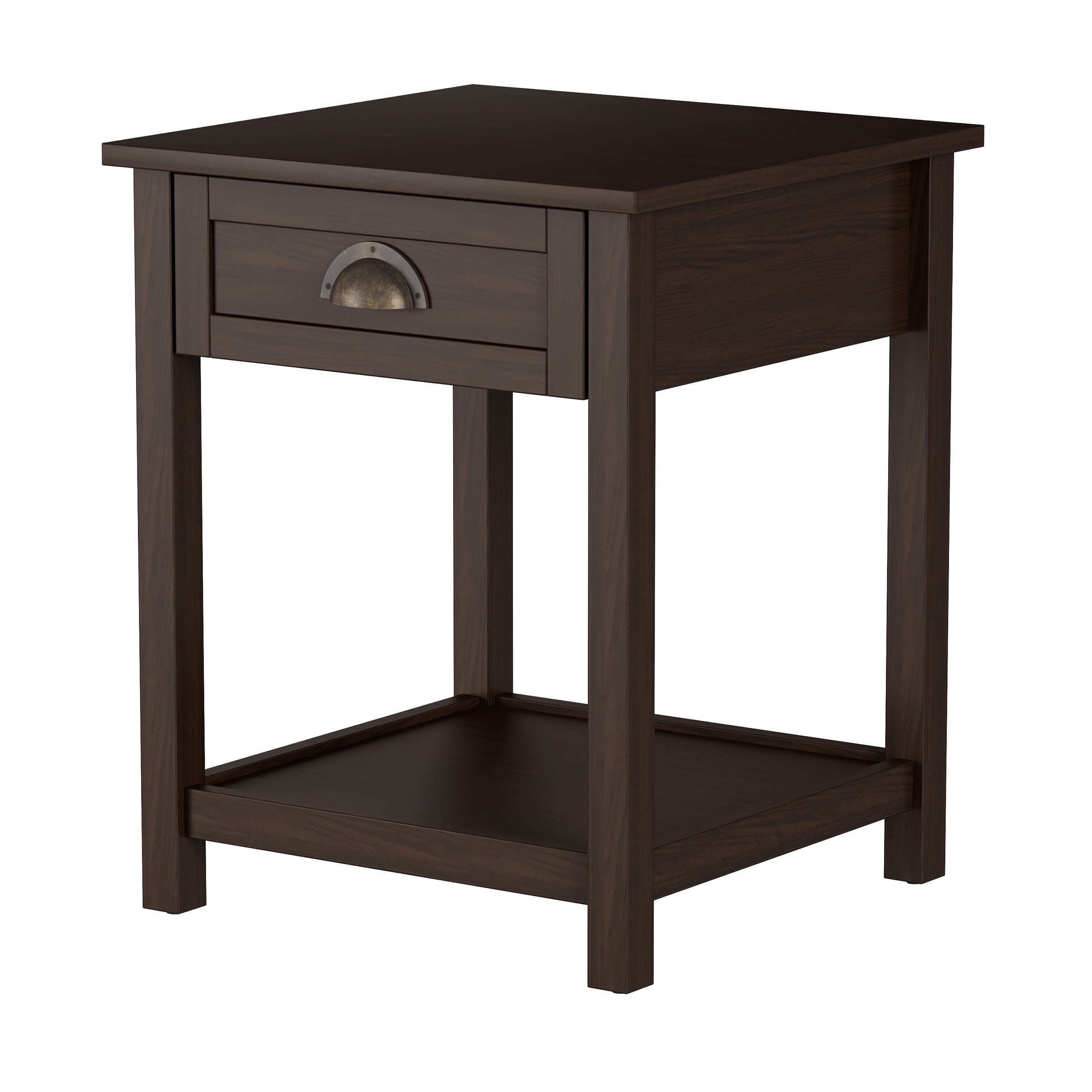 Lavish Home End Table with Drawer- Sofa Side Table with Storage Shelf (Brown)