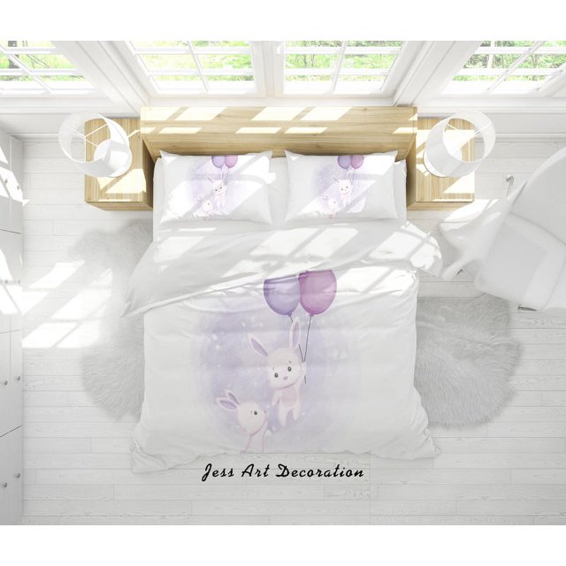 3D White Rabbit Balloon Quilt Cover Set Bedding Set Duvet Cover Pillowcases