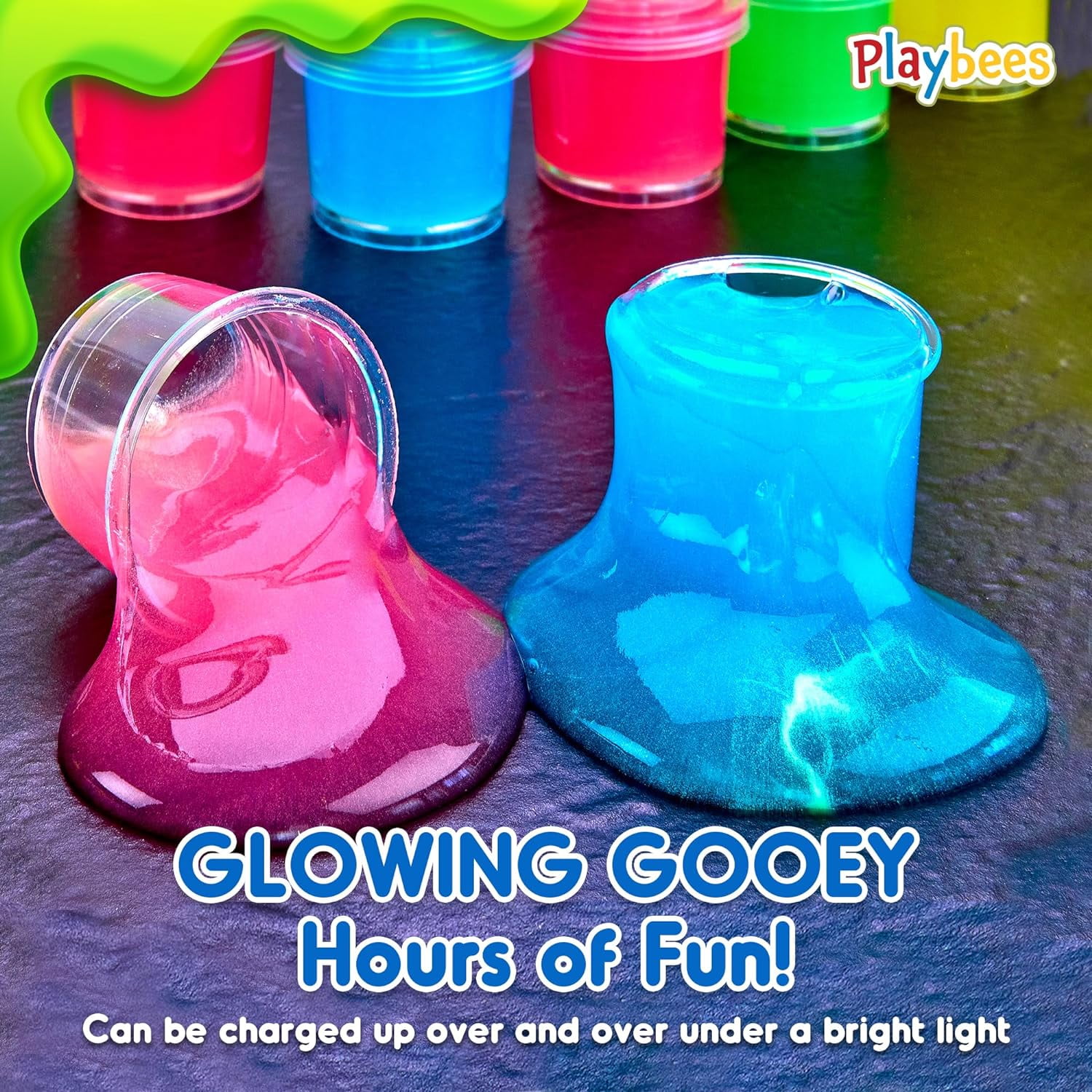 Playbees Mini Glow in The Dark Slime - 48 Pack - Slime Party Favors Neon Blue, Green, Pink, Yellow Colors - Glowing Slime Kit for Kids - Party Favors, Goody Bag Fillers