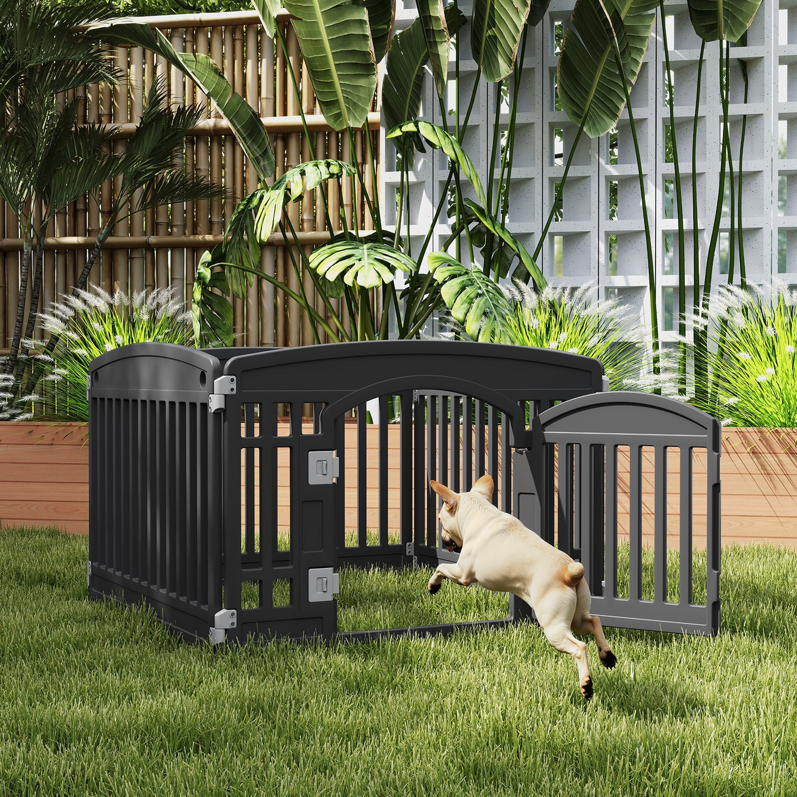 CONCETTA 24 Inch 4-Panel Portable Dog Playpen for Indoor, Plastic Lightweight Indoor Puppy Pen with Door, Customizable, Black