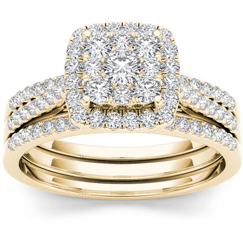 1 Carat T.W. Diamond 10kt Yellow Gold Single Halo Engagement Ring Set