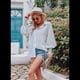 thumbnail image 5 of Camisas de Rayas con Botones para Mujer, Cuello Abullonado, Larga, Blusas Fruncidas Extragrandes con Bolsillo. Rayas Blancas 4XL, 5 of 10