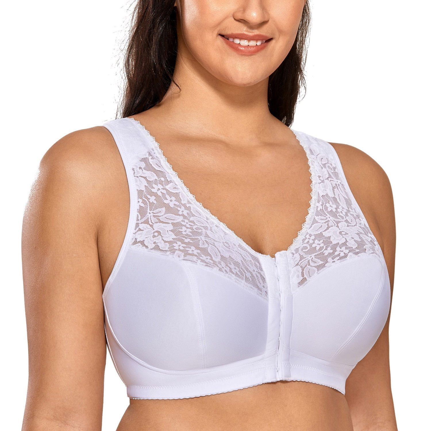 DELIMIRA Women's Wireless Plus Size Comfort Cotton Full Coverage Unlined Bra  White 34B at  Women's Clothing store
