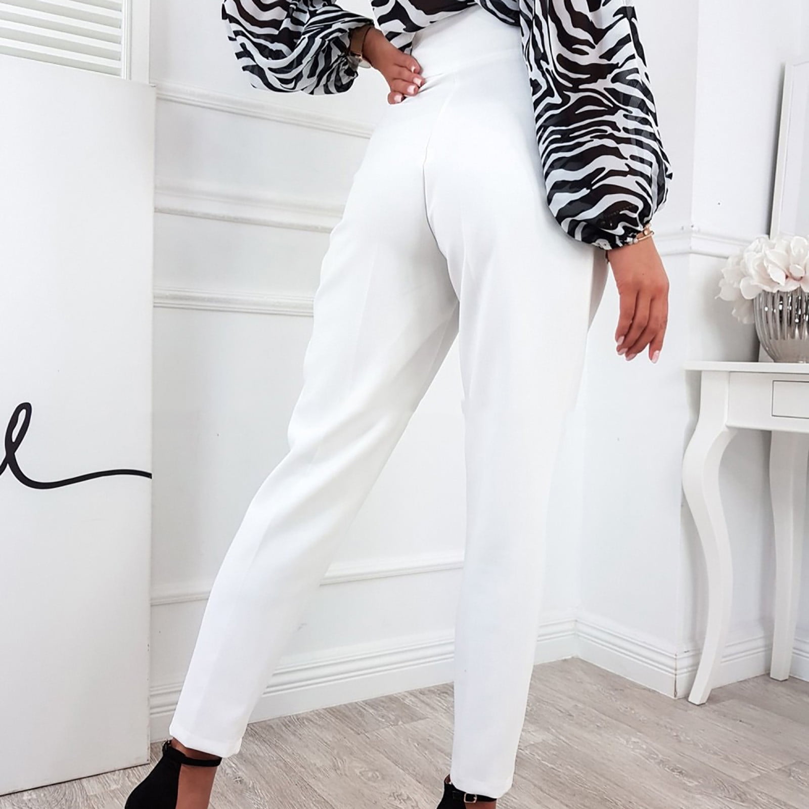 Xinqinghao Lightweight Summer Pants Women With Pockets Straight Little  Fresh Print Trousers Lounge Pants Women Loose Waist Casual Pants White M   Walmartcom