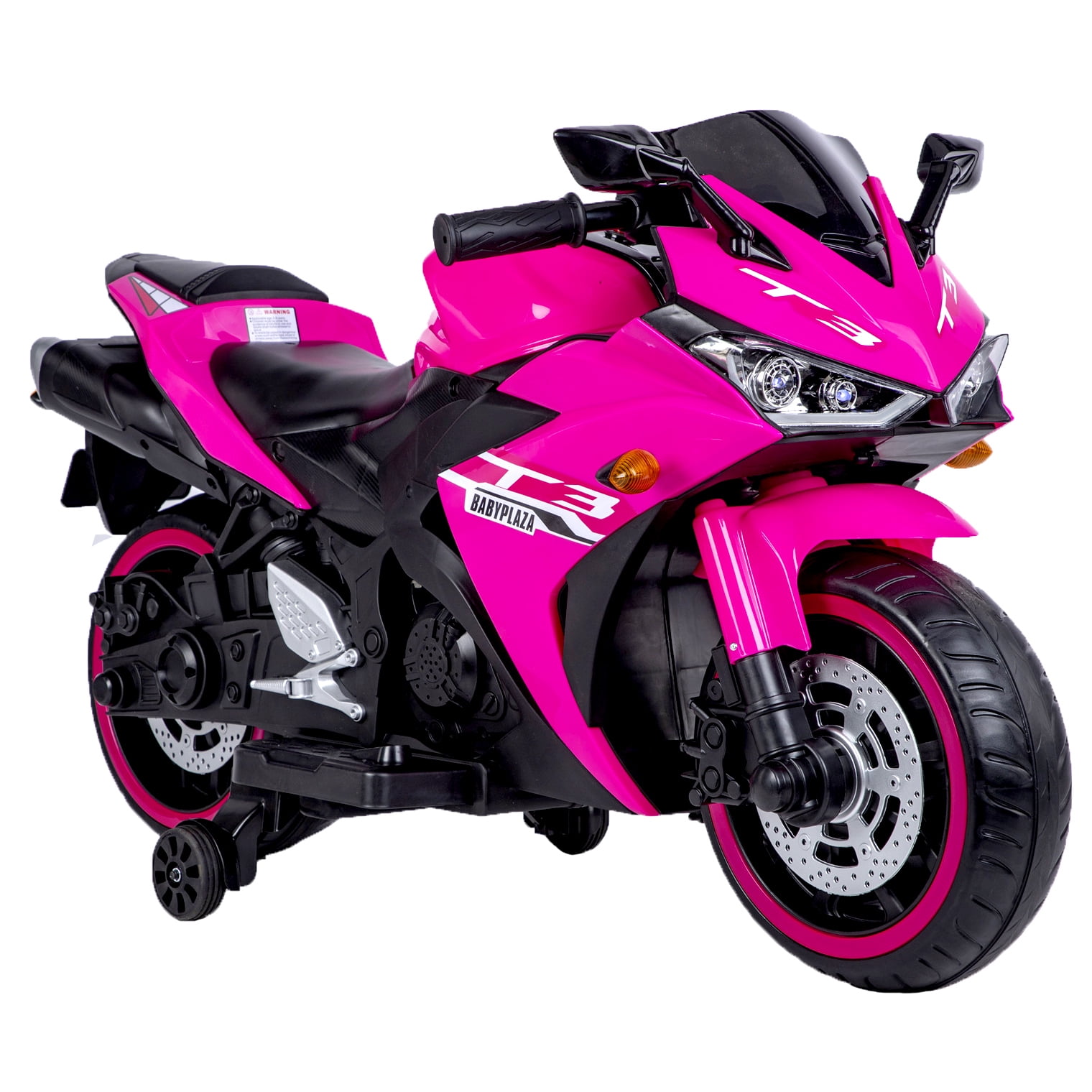 HNH 12V Pink Motorcycle, Ride on Motorcycle for Kids 3-8 Yeas, Battery Powered Motorbike with Light Wheels and Bluetooth, 4Mph
