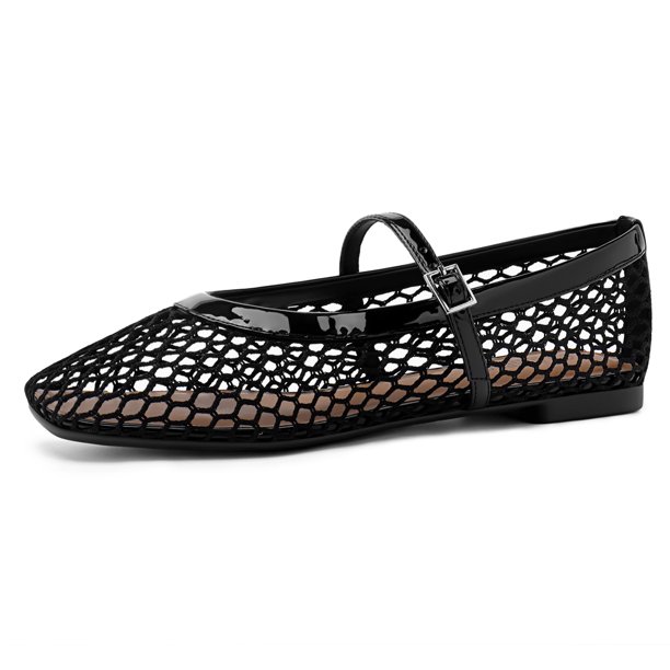 Zapatos planos Rihero, zapatillas de ballet de malla negra para mujer, talla 8